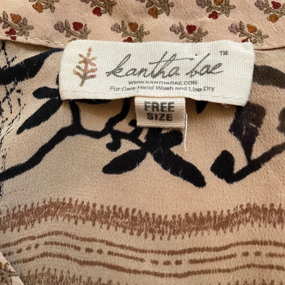 Kantha Bae v-neck blouse tunic mini Muu cream tan burnt orange rare One Size - Picture 3 of 6